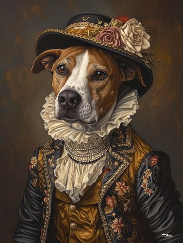 hond in victoriaanse kleding