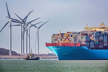Containerschiff Maersk im Hafen von Rotterdam
