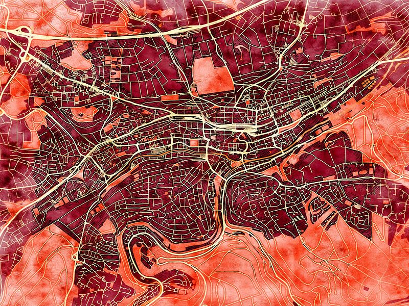 Map of Pforzheim with the style 'Amber Autumn' by Maporia
