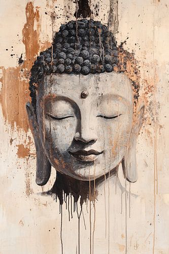 Monochroom Boeddha schilderij op canvas