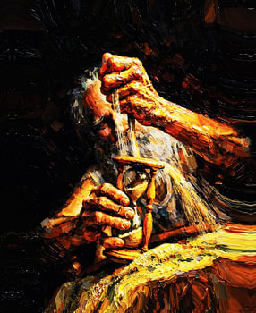 Refilling Time – Hourglass Hands Symbolic Painting
