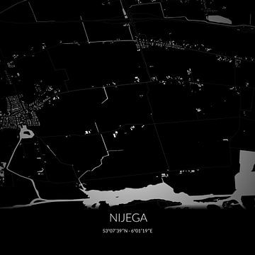 Schwarz-weiße Karte von Nijega, Fryslan. von Rezona