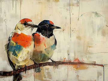 Vogeltje Abstract | Woonkamer van Abstract Schilderij