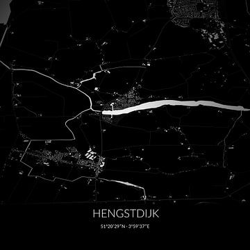 Carte en noir et blanc de Hengstdijk, en Zélande. sur Rezona