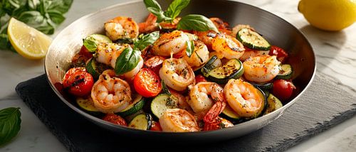 Mediterrane garnalenpan met groenten