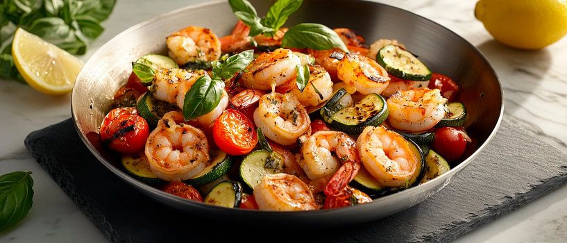 Poêlée méditerranéenne de crevettes et de légumes par Poster Art Shop