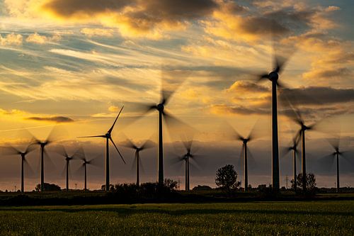 Wind farm north Germany, at sunset