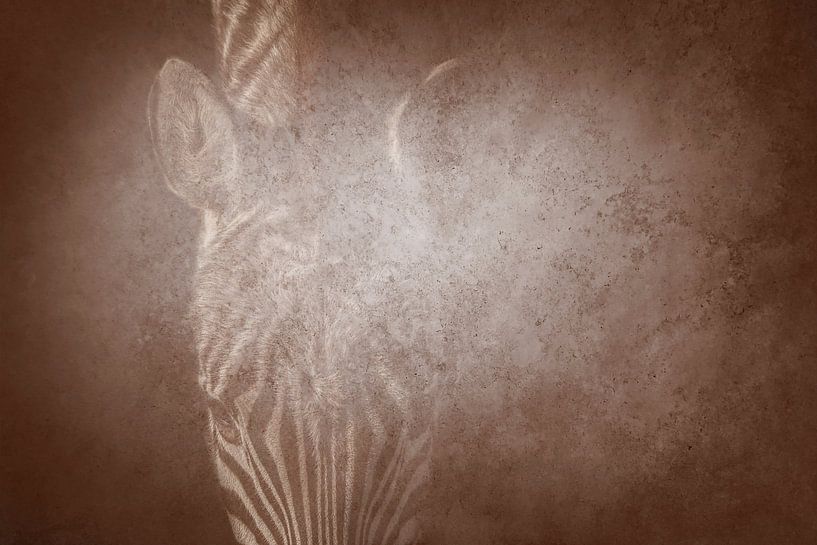 Zebra in Vervaging Stille Stripes in Sepia van Femke Ketelaar