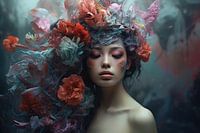 Hele mooie vrouw met bloemen tooi