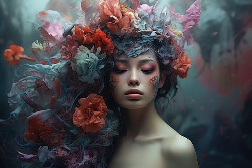 Very beautiful woman with floral ornament