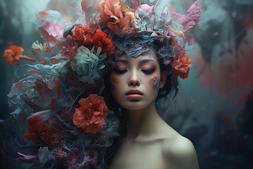 Very beautiful woman with floral ornament by Art Bizarre