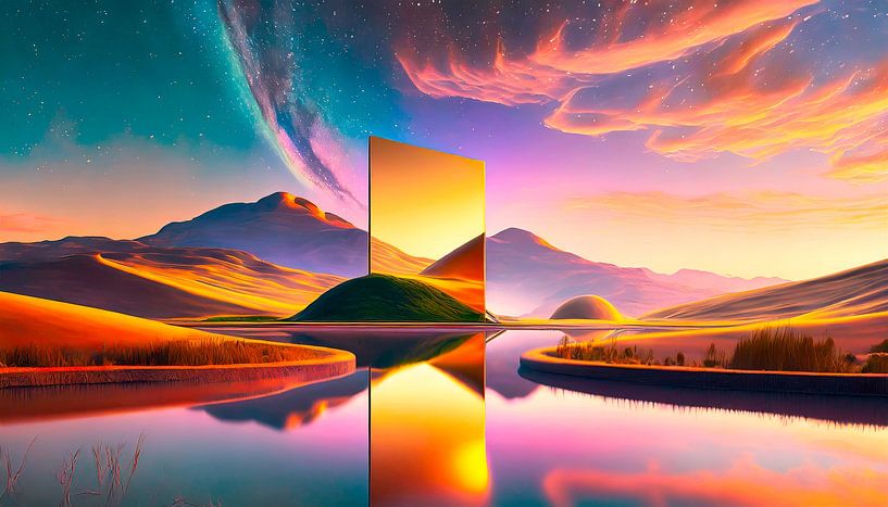 Landschap met meer en bergen van Mustafa Kurnaz