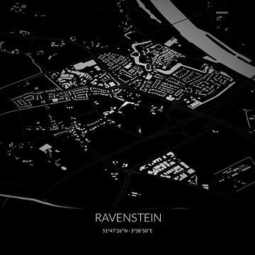 Zwart-witte landkaart van Ravenstein, Noord-Brabant. van Rezona