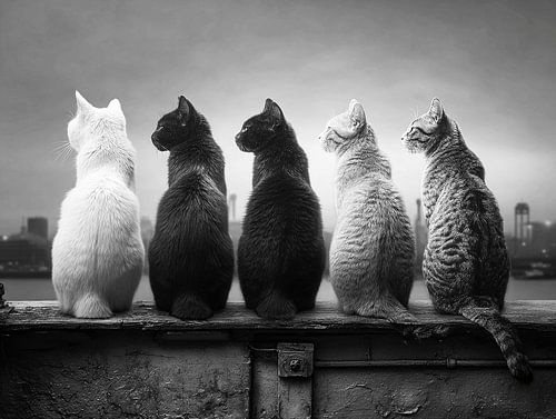 The Five Cats on the Edge of the City | Where Curiosity and Horizon Silently Observe Each Other