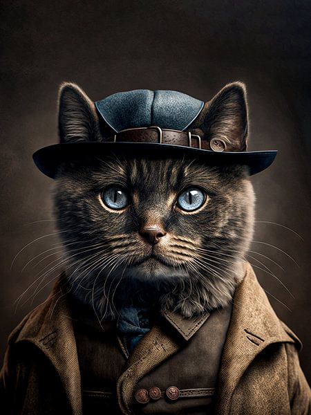 Portrait de chat dans le style Peaky Blinders par Maarten ten Brug