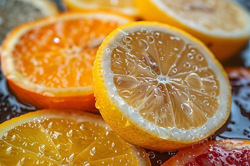 Citrons et oranges sur la planche à découper