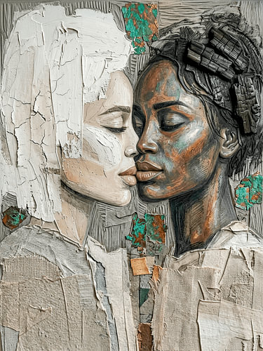 Figuratives, intimes Porträt: Zwei Frauen mit 3D-Texturen