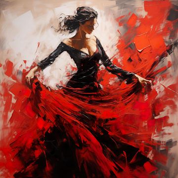 Spaanse Flamenco danseres in rood en zwart van Lauri Creates