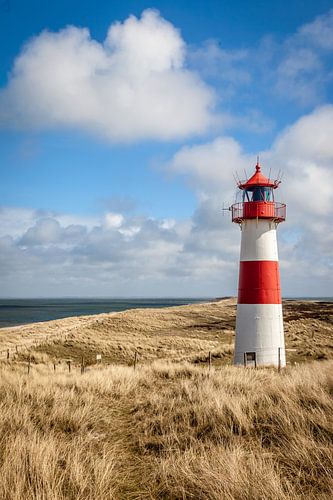 Winterzon bij de vuurtoren List-Oost in de duinen op Sylt