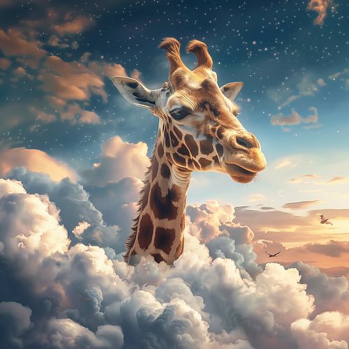 Giraf met zijn hoofd in de wolken
