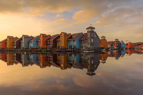 Coloured houses of Reitdiephaven in the evening sun