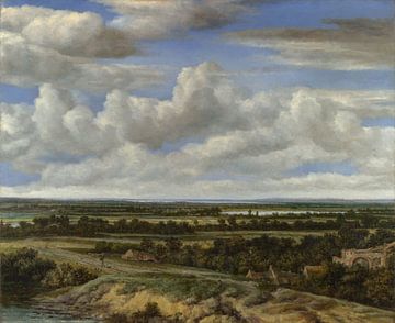 Een uitgestrekt landschap met een weg langs een rivier, Philips Koninck