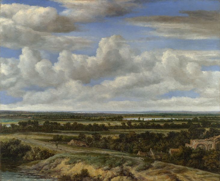 Een uitgestrekt landschap met een weg langs een rivier, Philips Koninck van Meesterlijcke Meesters