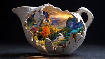 Landschaft in einer zerbrochenen Vase, Krug, Panorama, künstlerisch von TheXclusive Art