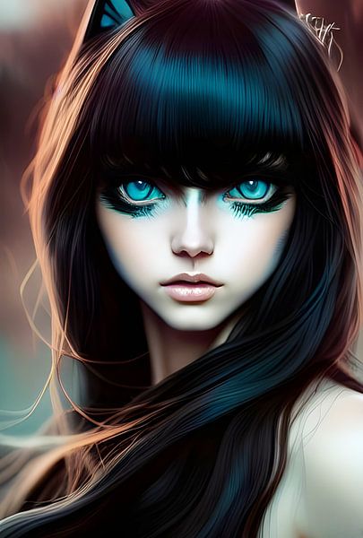 I spy with my cat eye - Digital Cat Girl Portrait by Christine aka stine1