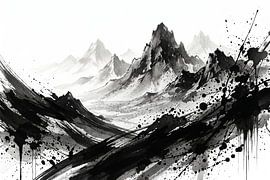 Paysage de montagne à l'encre monochrome sur Éloi Beaumont