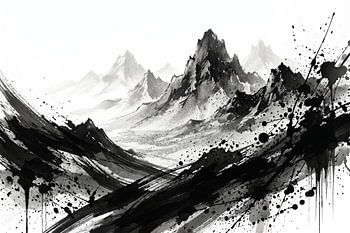 Monochrome Ink Wash Mountain Landscape