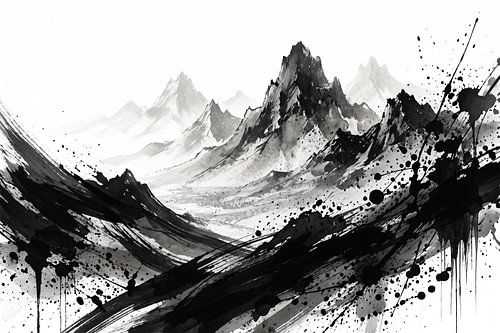 Monochrome Ink Wash Mountain Landscape