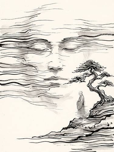 Zen in de Mist – Japans Sumi-e Landschap