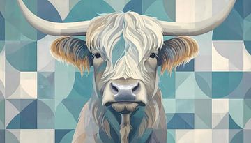stijlvol en strak kunstwerk van een koe met hoorns van Emiel de Lange