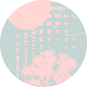 Zonsondergang in pasteltinten met levensboom