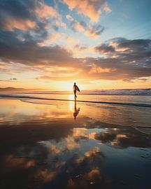 Surfer seeks the wave