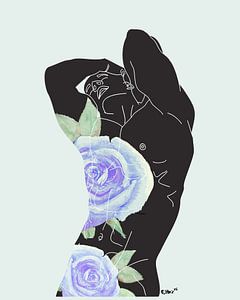Obsidian Bloom -Male Nude Floral Digital Art, Dark masculine Watercolour Print & Moody Digital Line Art