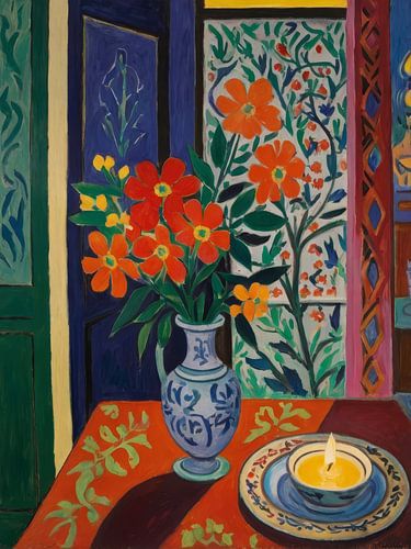 Table avec fleurs Style Henri Matisse