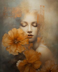 Portrait modern chic mit orangefarbenen Blumen