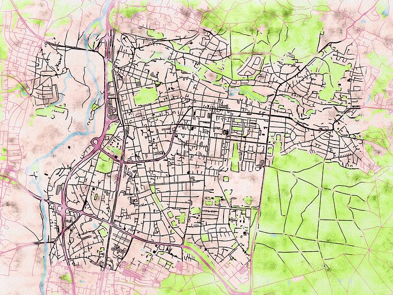Map of Erlangen with the style 'Soothing Spring' by Maporia