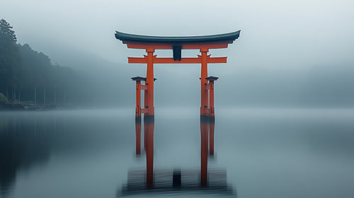 Itsukushima Shrine Torii Gate in Fog
