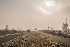Schilderachtig Kinderdijk in de mist