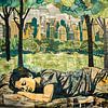 Art urbain : Garçon endormi dans le parc sur Vlindertuin-Art