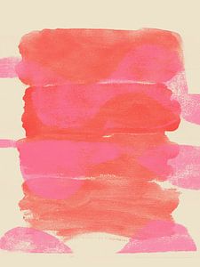 Abstrakte Malerei in Orange, Rosa, Weiß