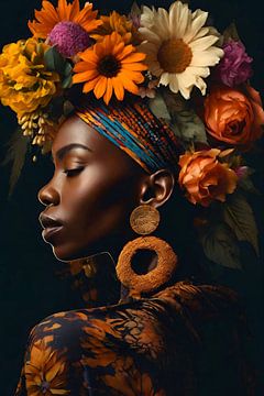 Afrikaanse vrouw met bloemen van Bernhard Karssies