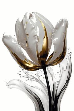Abstracte witte en gouden tulp met druppels van Art & Soul Creations