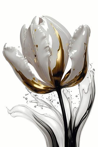Abstracte witte en gouden tulp met druppels