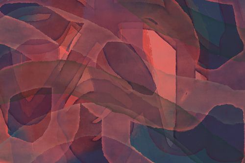 Warm oranje, bruin, blauw. Modern abstract schilderij.