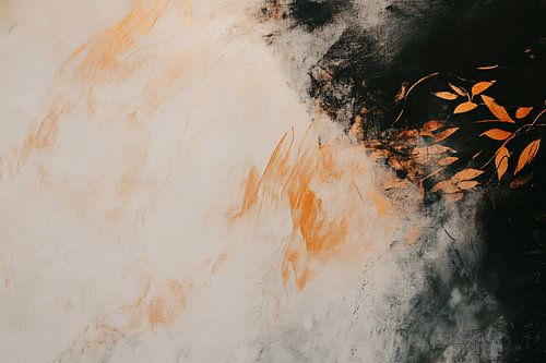 Abstract schilderij met bladaccenten