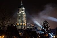 Tower in Deventer, The Netherlands, in the spotlights